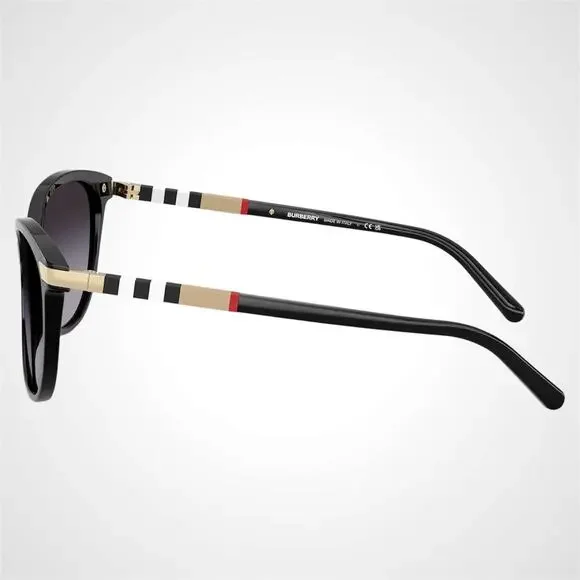 New Burberry Sunglasses Black Cat Eye Check Arms Gold Hardware Womens BURBERRY - Picture 3 of 10